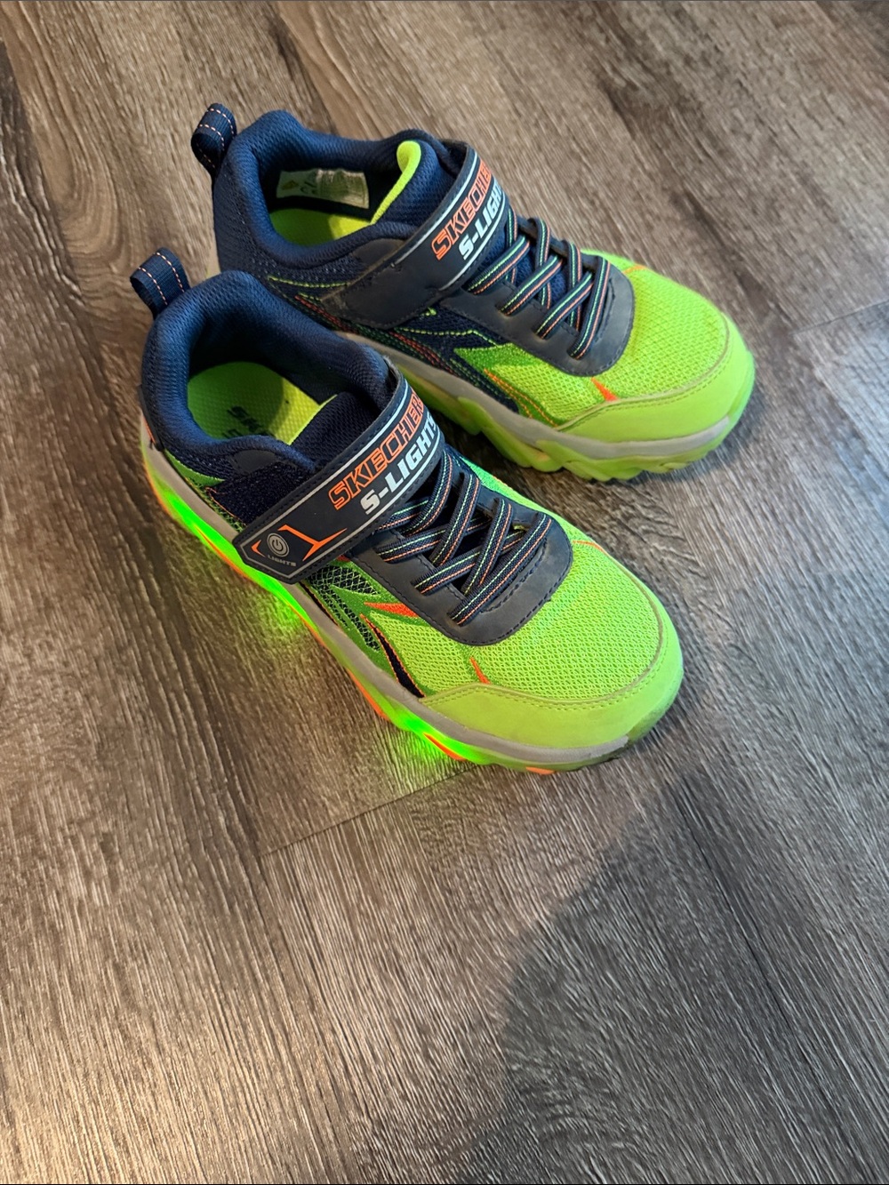 Skechers Kids Neon Green and Navy Light-Up Sneakers